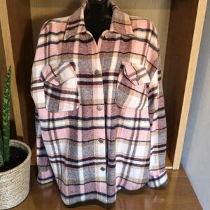 Blu [edit] Cozy Oversized Plaid Button-Up 80% Cotton Shacket Ladies Size XL